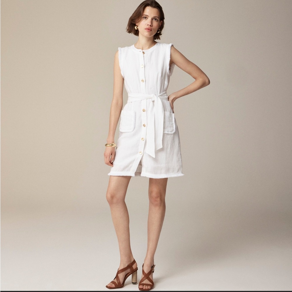 J.Crew White Raw-hem Mini Shirtdress in Linen Small